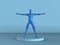 Vitruvian robot or cyborg on blue background