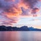 Vitznau, Lucerne. Clouds in the sunset light