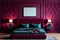Viva magenta bedroom interior design.Accent modern style white furniture bed