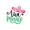 Viva Mexico, hand lettering. Vector calligraphy with illustration of sombrero. Used for greeting card,poster design.