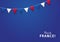Vive la France! Blue background with decorative flags for card or banner design. Bastille Day, July 14
