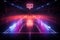 Vivid 3D sports arena Neon lit basketball court showcased from the side