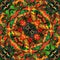 Vivid abstract orange green ornament. Bright  illustrative background with kaleidoscope effect