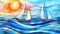 Vivid art paint of three sailboats on ocean waves AIG50