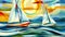 Vivid art paint of three sailboats on ocean waves AIG50