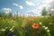 Vivid and bright flowers in a field with photorealistic landscapes in spring and summer. Help save the planet! Generative AI