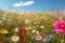 Vivid and bright flowers in a field with photorealistic landscapes in spring and summer. Help save the planet! Generative AI