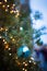 Vivid Christmas decorations on the pine tree branch