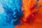 Vivid Clash of Watercolors A Dynamic Blue and Orange Explosion