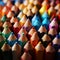 Vivid close up colored sharpener pencils, macro shot of pencils