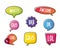 Vivid color speech bubbles set with short messages. Talking and communication vector illustrations.