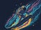 Vivid colorful illustrations of astronauts in space surfing on surfboard waves of galaxies. Ai Generated