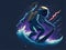 Vivid colorful illustrations of astronauts in space surfing on surfboard waves of galaxies. Ai Generated