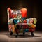 Vivid Colors Upholstered Armchair With Graffiti-style Design