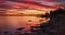 A Vivid Crimson Sunset Illuminating the Gulf\\\'s Serene Horizon