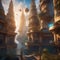 Vivid depiction of a virtual reality gaming world, with towering architecture and fantastical creatures4