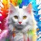 Vivid design of cat portrait with paint splashes. AI generated illustration