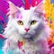 Vivid design of cat portrait with paint splashes. AI generated illustration