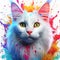 Vivid design of cat portrait with paint splashes. AI generated illustration