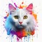 Vivid design of cat portrait with paint splashes. AI generated illustration