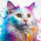 Vivid design of cat portrait with paint splashes. AI generated illustration