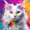 Vivid design of cat portrait with paint splashes. AI generated illustration