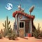 Vivid digital art of desert home with coyote