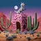 Vivid digital art of desert home with coyote