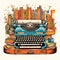 Vivid digital illustration of preserving literary legacy with a vintage typewriter