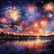 Vivid and Eye-Catching Fireworks Display in a Fantastical Night Sky