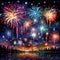 Vivid and Eye-Catching Fireworks Display in a Fantastical Night Sky