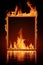 Vivid fiery flames create eye catching rectangular frame on dark background, high impact visual