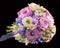 Vivid floral arrangement with mauve roses and Hydrangea Hortensis
