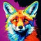 Vivid Fox Painting On Colorful Background - Pop Art Style