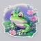 Vivid Frog Head Sticker: Cute Fantasy Flowers and Studio Ghibli-inspired Design