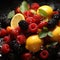 Vivid fruit array, berries, citrus, apples, liquidized juices A vibrant, healthy ensemble