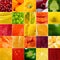 Vivid fruits and vegetables collage, blank for healthy food editions