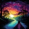 Vivid Glowing Bridge in Tranquil Night Scene