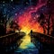 Vivid Glowing Bridge in Tranquil Night Scene