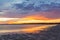 Vivid glowing sunset at Inverloch foreshore beach, Australia