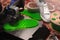 vivid green shoe sole is printed from translucent filament on a cartesian 3D-printer with steel print bed