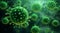 Vivid Green Virus Particles Illustration