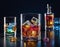 In this vivid image, a crystal clear glass is decorated with rich shades of alcoholic drink,