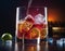 In this vivid image, a crystal clear glass is decorated with rich shades of alcoholic drink,