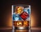 In this vivid image, a crystal clear glass is decorated with rich shades of alcoholic drink,