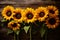 Vivid Image of Fresh Sunflowers Arranged Against an Aged, Textured Wooden Background. Generative Ai