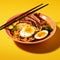 Vivid Imagery Of Ramen With Barbecue Sauce On A Yellow Background