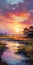 Vivid Landscape: Serene Sunset Over River In Vibrant Colorscape