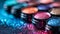 Vivid makeup collection macro beauty photography with reflective surfaces and creative lighting