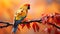 Vivid Perch: Colorful Parrot on an Autumn Branch